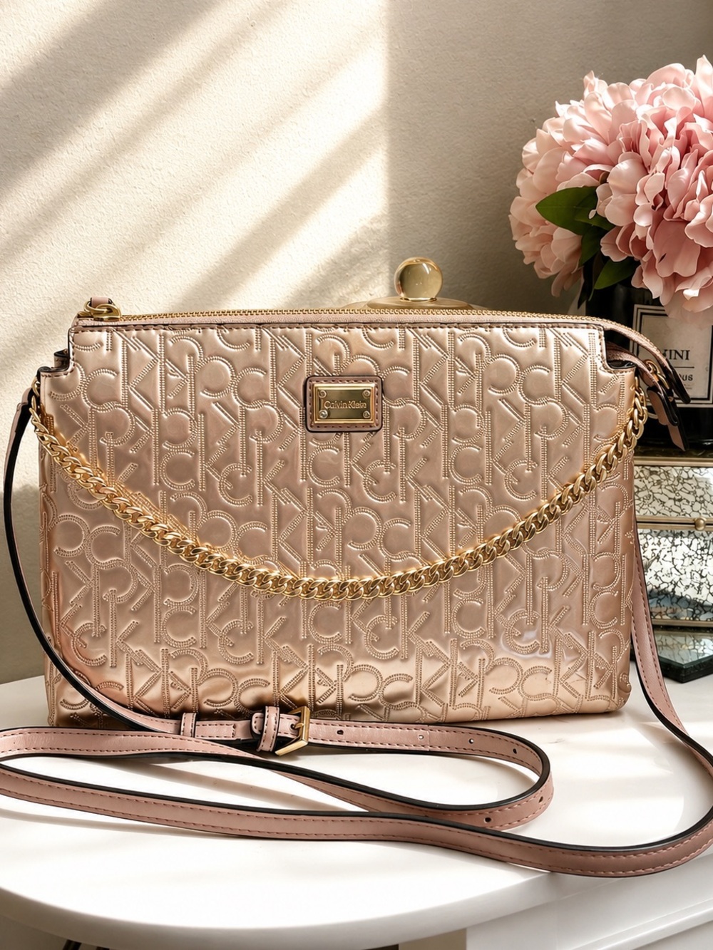 Calvin Klein Blush Pink Monogram Crossbody Bag